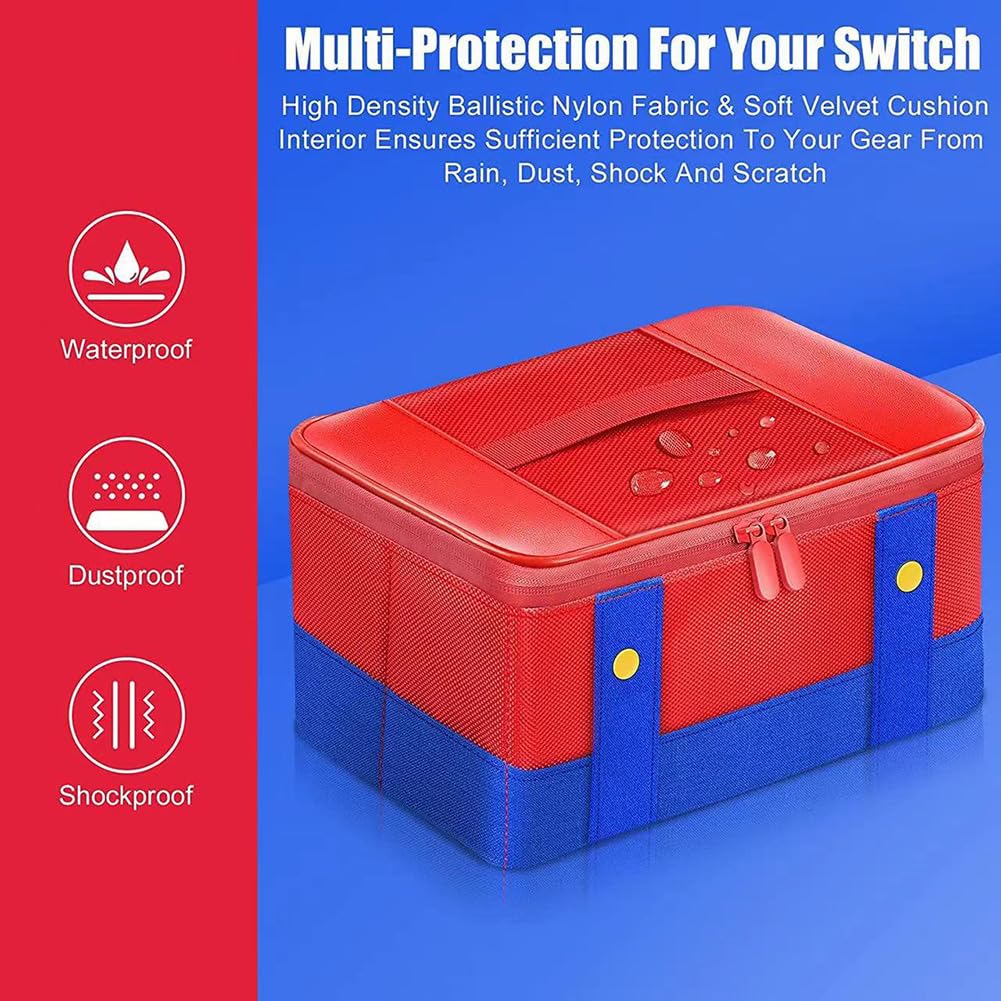 Funda Protectora de Transporte Grande a Prueba de Golpes, Bolsa de Almacenamiento portatil Impermeable Compatible con Nintendo Switch/OLED Consola Pro Controller, Rojo y Azul