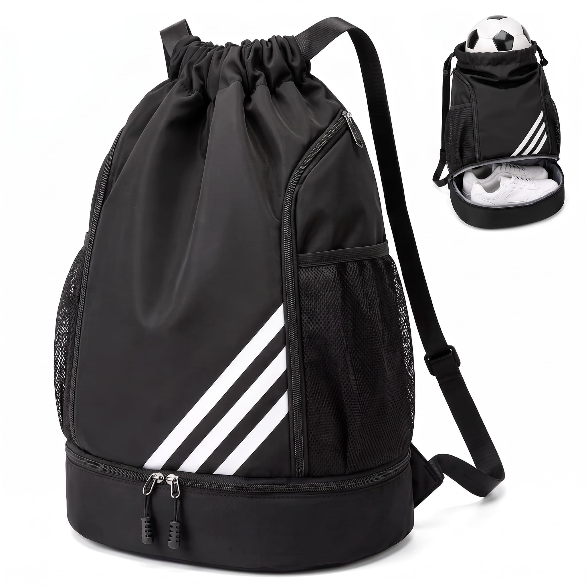 Waterproof Sports Backpack, 43 × 34 × 15cm Large Drawstring Gym Bag