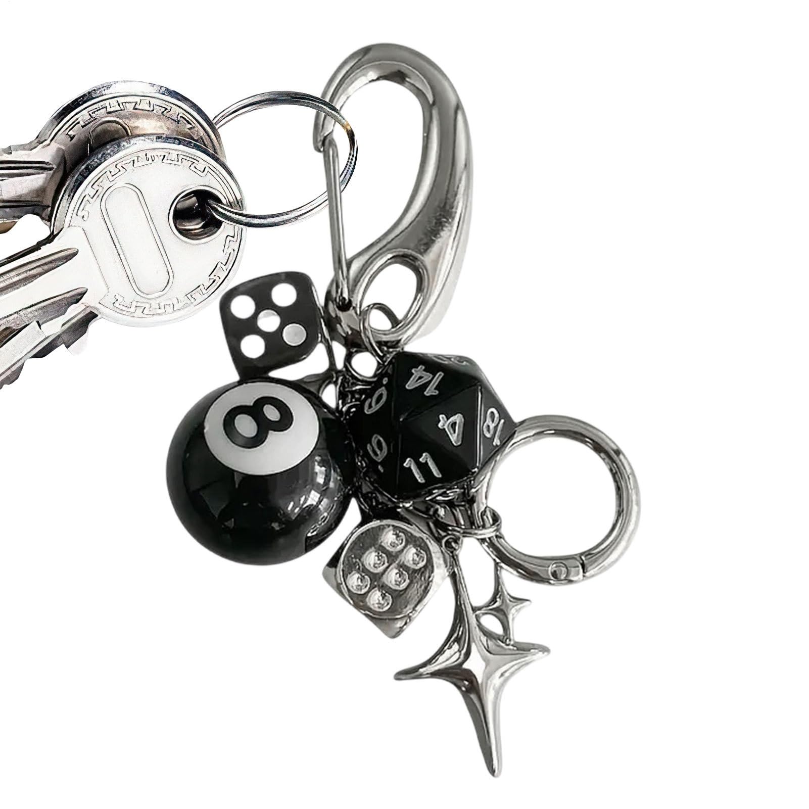Dice Bag Charm, Cute Retro Pendant, Metal Dice Design with Multipurpose Keyrings Accessories and Fashion Ornaments, (1 Piece, Silver), Perfect for Personalizing Backpacks, Purses