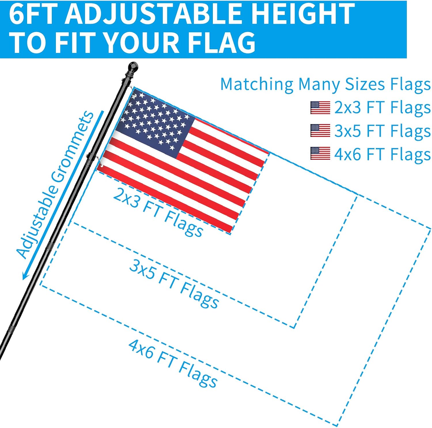 ZMTECH Flag Pole - Upgraded Bracket, 6 FT Stainless Steel Flag Poles for Outside House, Residential or Commerical, Tangle Free Flag Pole Kit for American Flag (Without Flag, Black) - Image 7