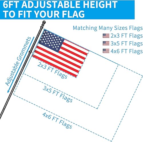 Miniatura 7 de ZMTECH Mástil de bandera – Soporte mejorado, bastones de bandera de acero inoxidable de 6 pies para exteriores de casa, residencial o comercial, kit