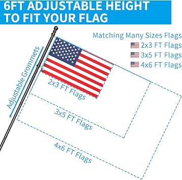 ZMTECH Flag Pole Kit, 6FT Wall Mounted Flagpole with Bracket for Wall, Stainless Steel Tangle Free Flag Pole Holder for House(Without Flag, Set of 2, Black)