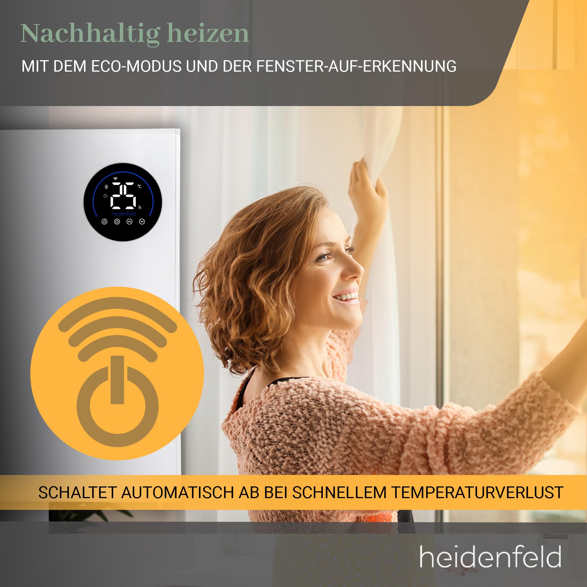 Heidenfeld Infrarotheizung & Konvektor HF-HP150 | 1000 Watt bis 25 m² | Hybrid Heizung | Steuerung via App | Fernbedienung | Touch-Bedienfeld | Infrarot Heizkörper mit Thermostat (HF-HP150 1000 Watt)