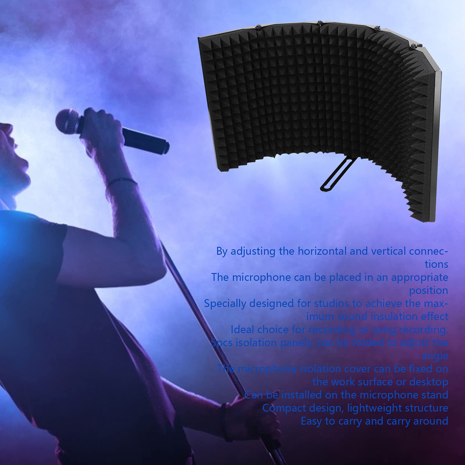 Shanrya Mikrofon 5-Panel-Popfilter, Gesangskabine Mikrofonisolierungsabdeckung Musikaufnahmegerät für Mikrofonständer für Studio