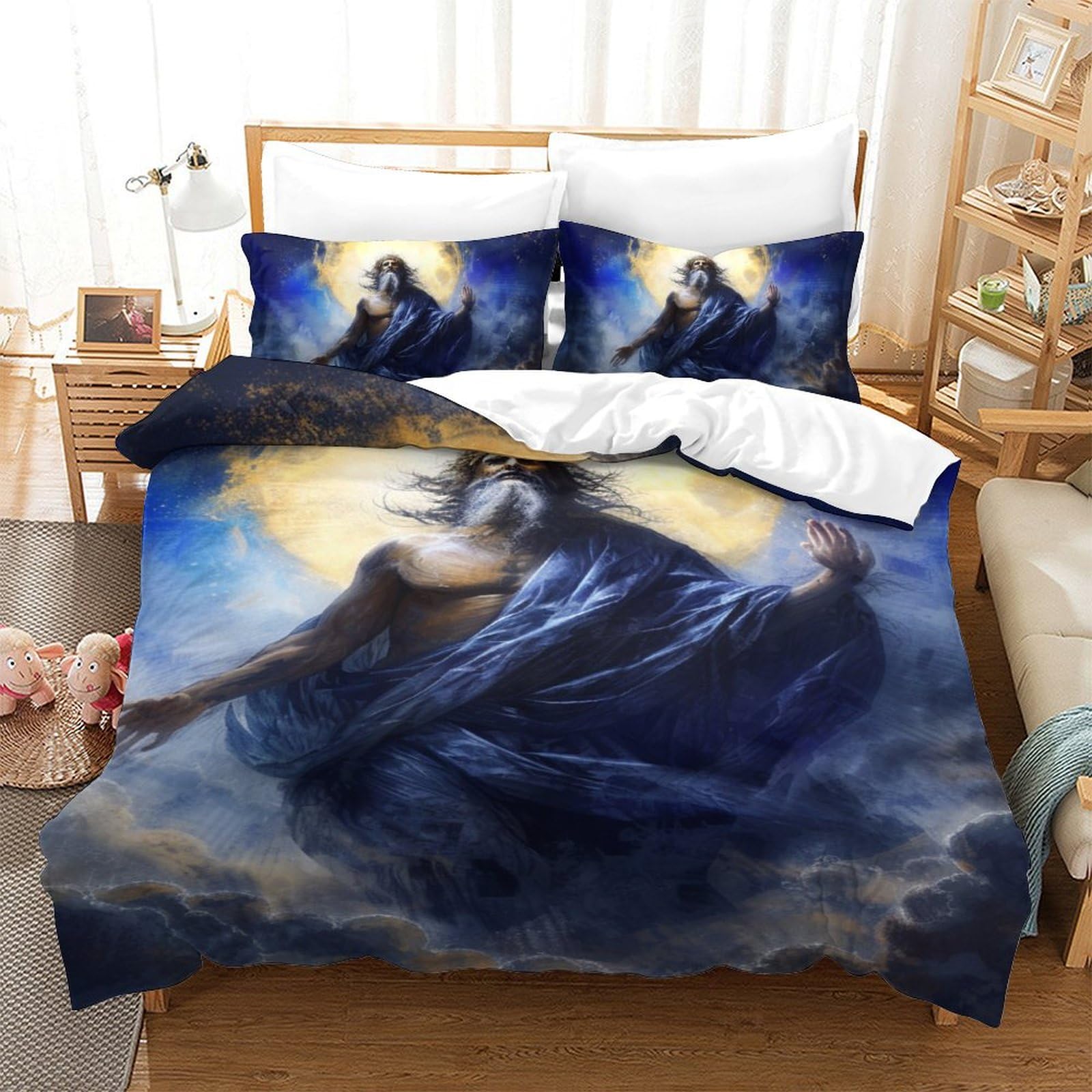 Parure de couette Jésus 3D 140x200cm en microfibre premium au fini soyeux et aux détails uniques