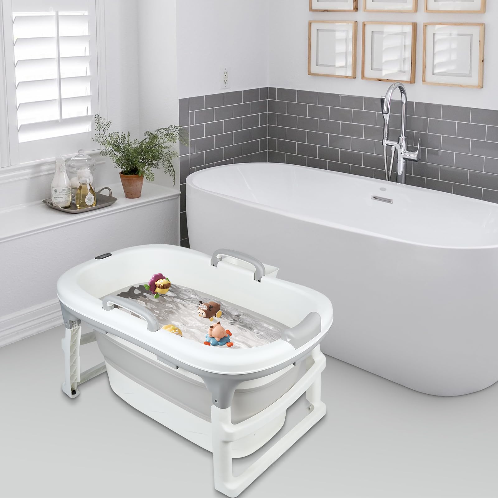 Bebe - Cuscino pieghevole per vasca da bagno pieghevole per bambini da 0 a 9 anni, per doccia, neonato, per tutta la famiglia, 99 x 62 x 52,9 cm (grigio)