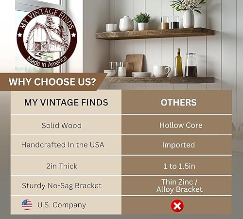 Miniatura 2 de Estantes flotantes de madera recuperada, estante rústico de madera gruesa sólida real hecho a mano