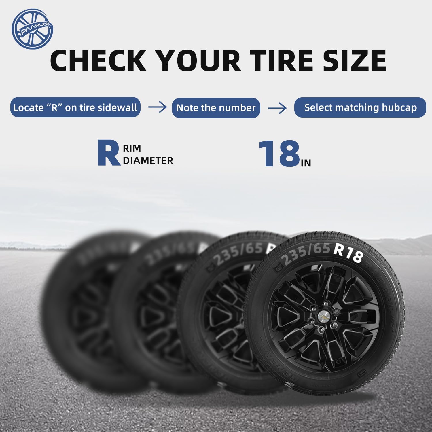 18 Inch Protective Wheel Skins for 2018-2024 Chevrolet Traverse, Fits OEM Alloy Wheels #85521801 / #23165675 / #84651153, Gloss Black Snap-On Wheel Covers 4-Pack