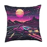 Retro Synthwave Print - 80s Inspired Gamer Decor & Vintage Throw Pillow