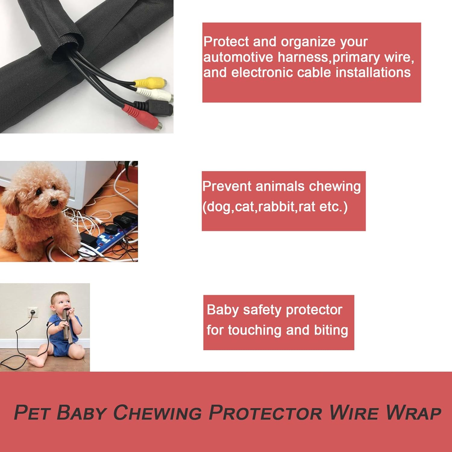 Split Mesh Cord Sleeve Loom Tubing Cable Cover Braided Cable Management Auto Protective Wire Harness Wrap Self Wrapping Woven 3/4"-24ft