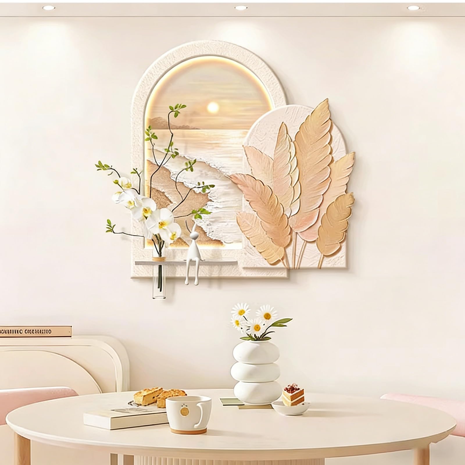 Art mural 3D LED salon vase déco murale océan moderne 60x56cm