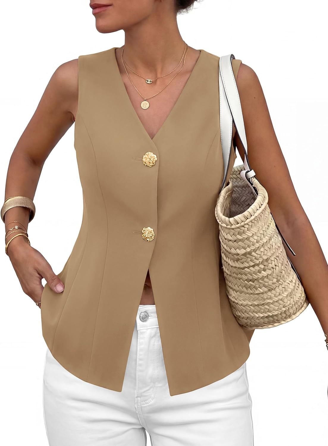 PRETTYGARDEN Womens Summer Sleeveless Suit Vest Tops 2026 Dressy Button Down Business Casual Blazer Waistcoat Spring Clothes