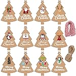 LOKIPA 120 Pieces Christmas Kraft Paper Gift Tags, Xmas Tree Present Hang Labels with 230 Feet Jute Twine Baker Twine for DIY Art Crafts