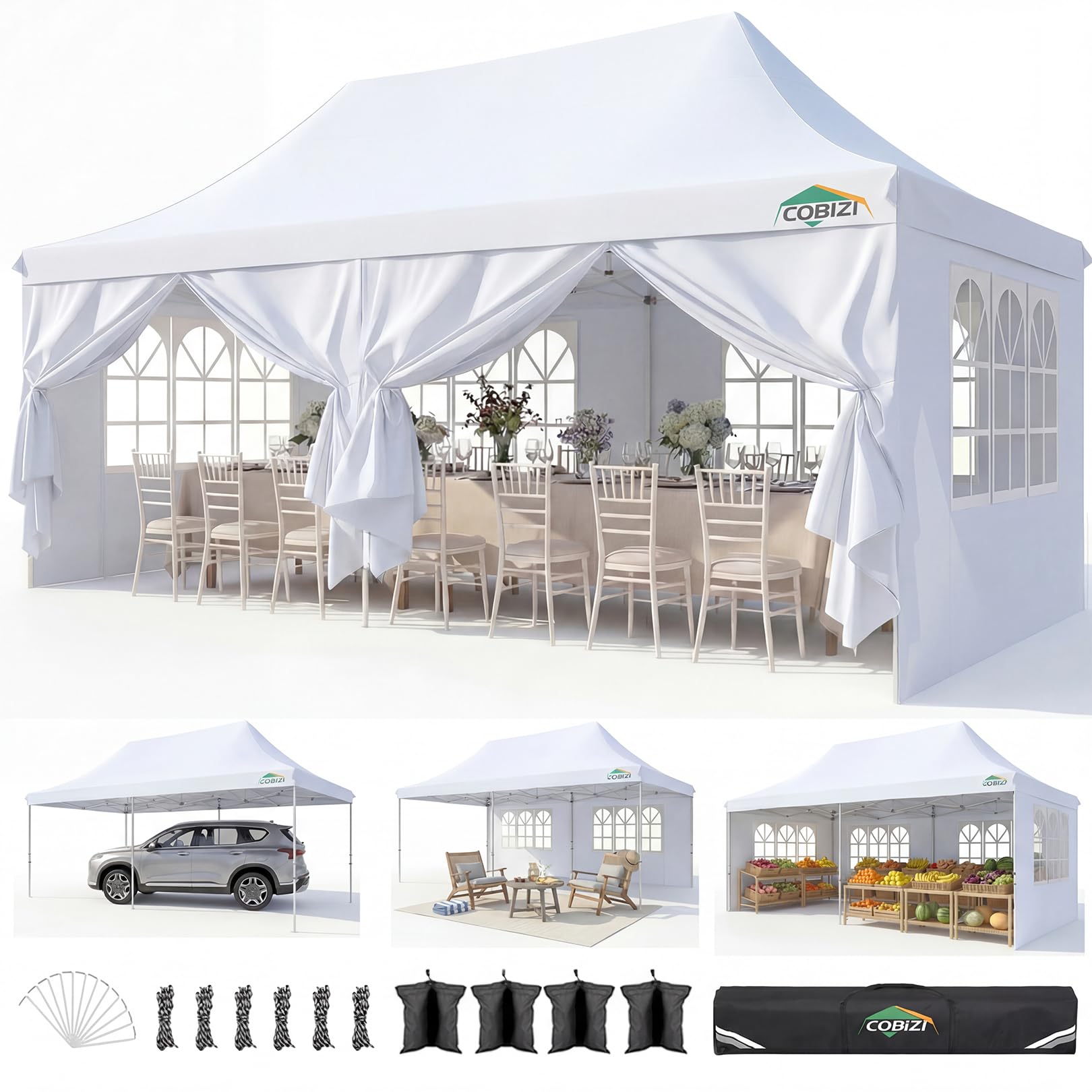 フジタ　conpy Amazon.com : COBIZI 10x20 Pop Up Canopy with 6 Sidewalls, Conical