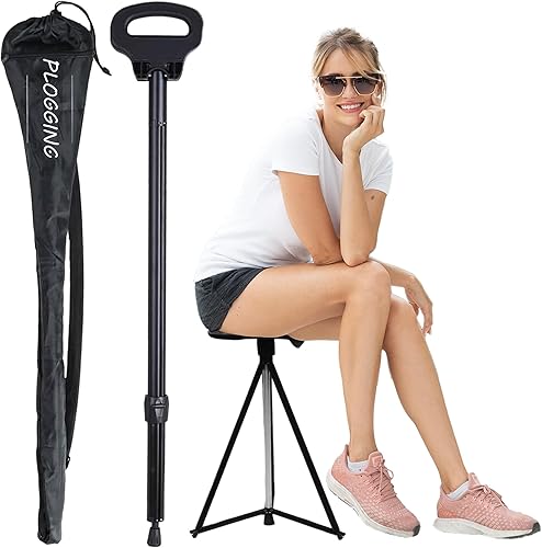 Walking Cane with Seat for Men & Women, Lightweight Anti-Slip Walking Stick with Carry Bag, Portable Stool for Senior & Adults, Foldable Cane Chair