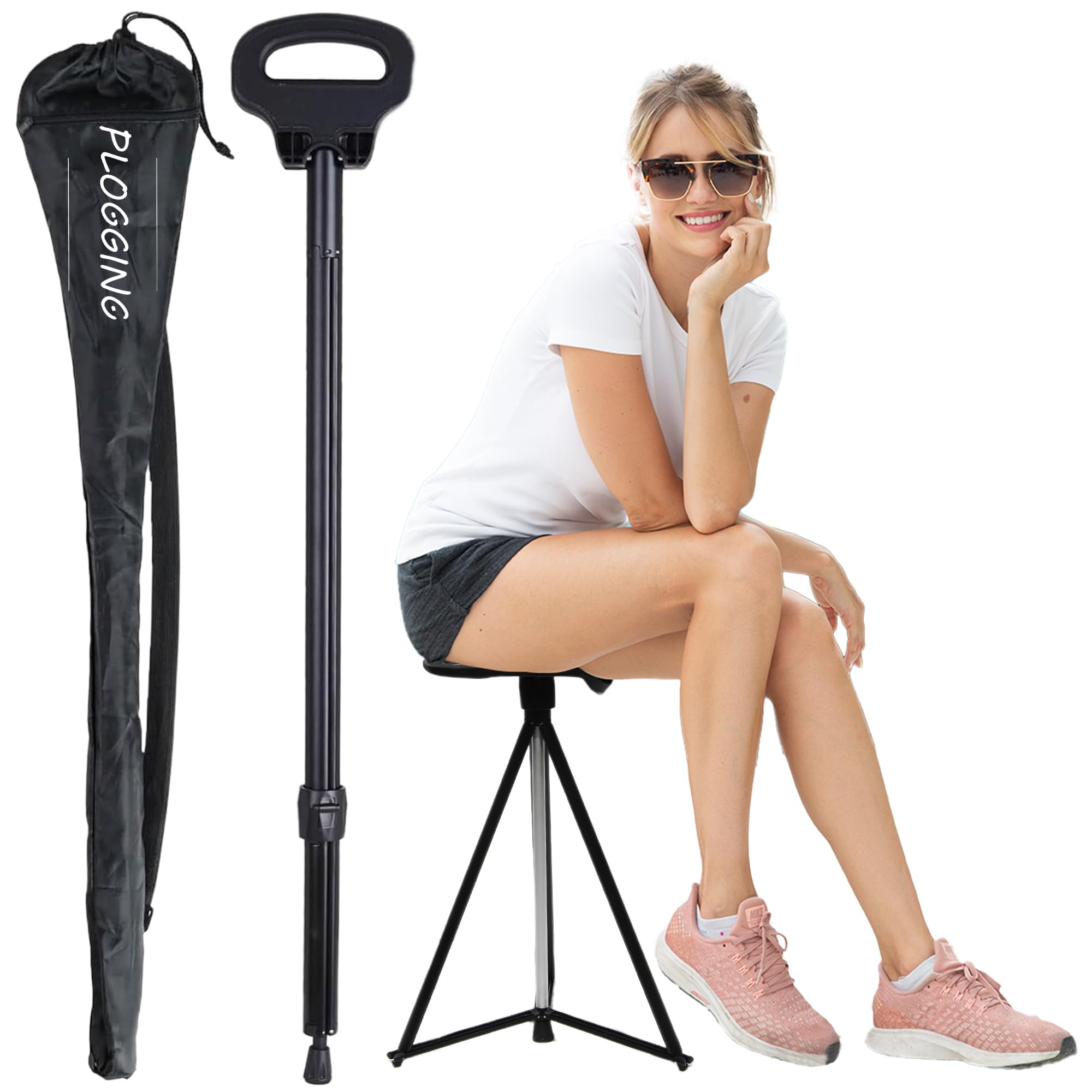 Walking Cane with Seat for Men & Women,Portable Cane Seat with Carry Bag,Lightweight Anti-Slip Walking Stick for Seniors & Adults,Foldable Adjustable Cane Chair for Travel Hiking