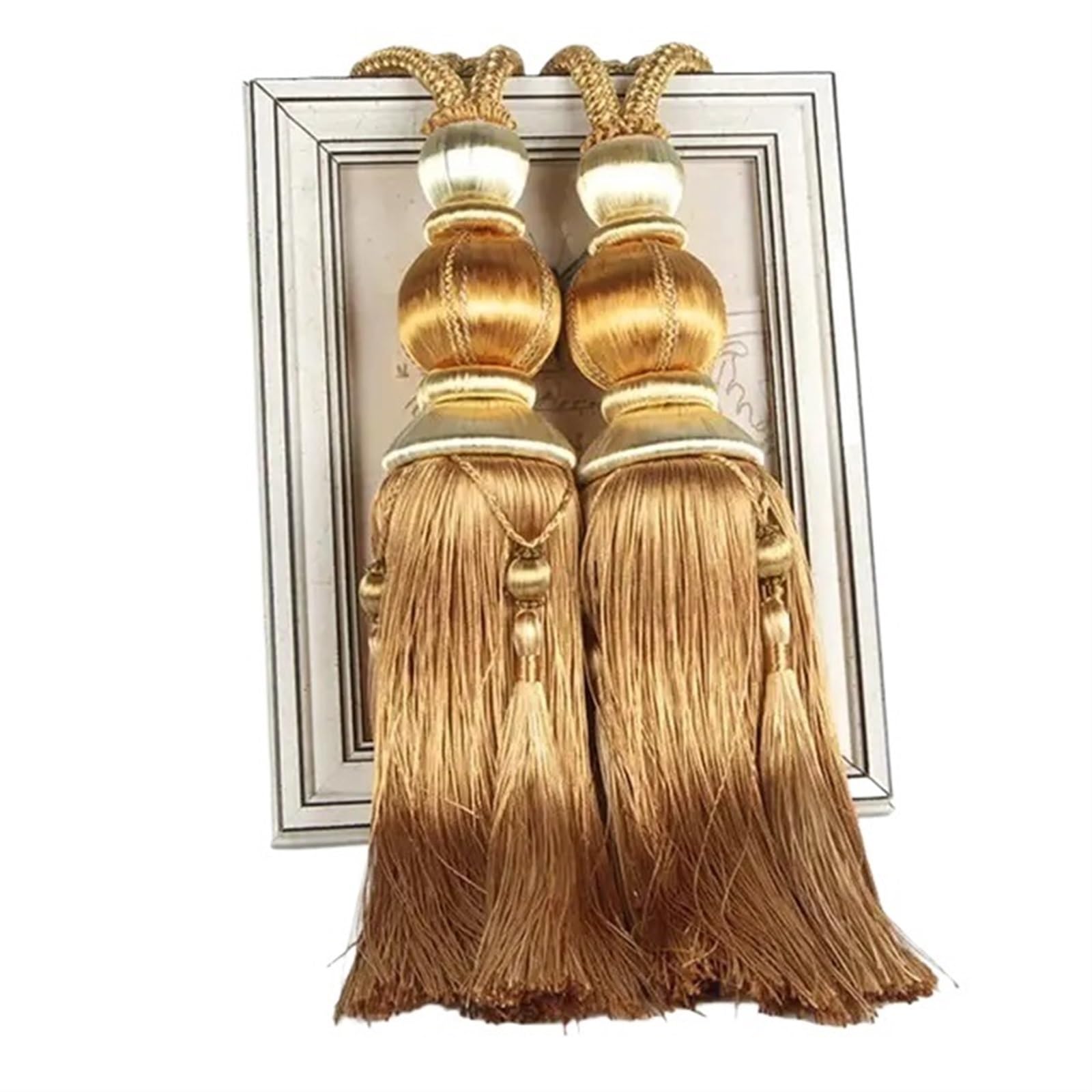 Embrasses de Rideaux en Corde, 2 pièces, embrasses de Rideaux suspendues à Pompons pour Accessoires de Rideaux, Boules de Perles, Pompons Suspendus (doré)