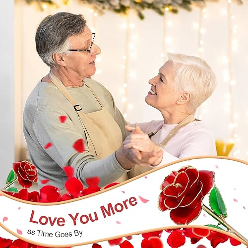 Miniatura 5 de Juego de regalo de aniversario para ella  Juego de regalo para esposa, esposa con corazón grabado de cristal, rosa sumergida en oro de 24 quilates,