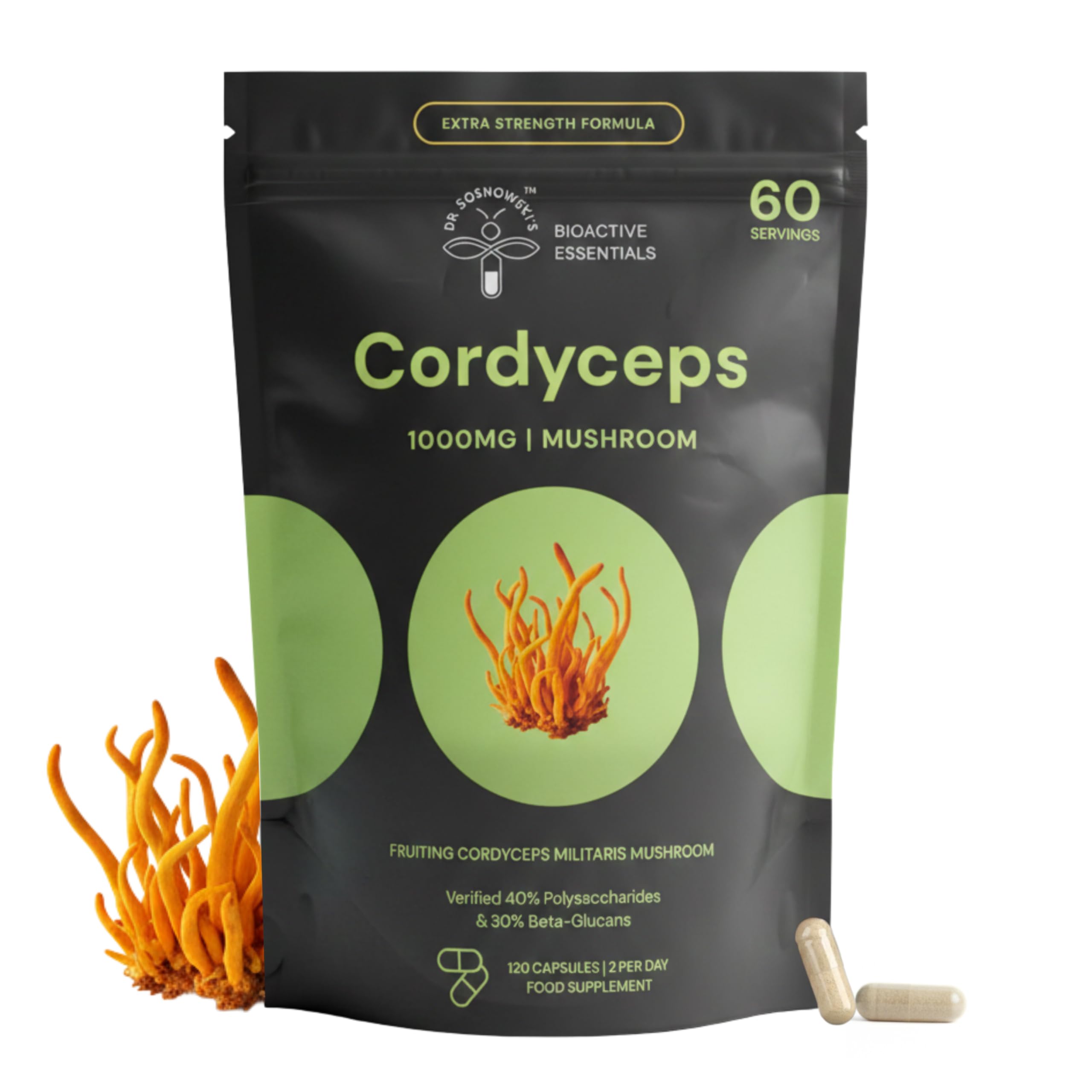 Dr Sosnowski's Suplemento de Cogumelo Cordyceps em Cápsulas 1000 mg, 120 cápsulas