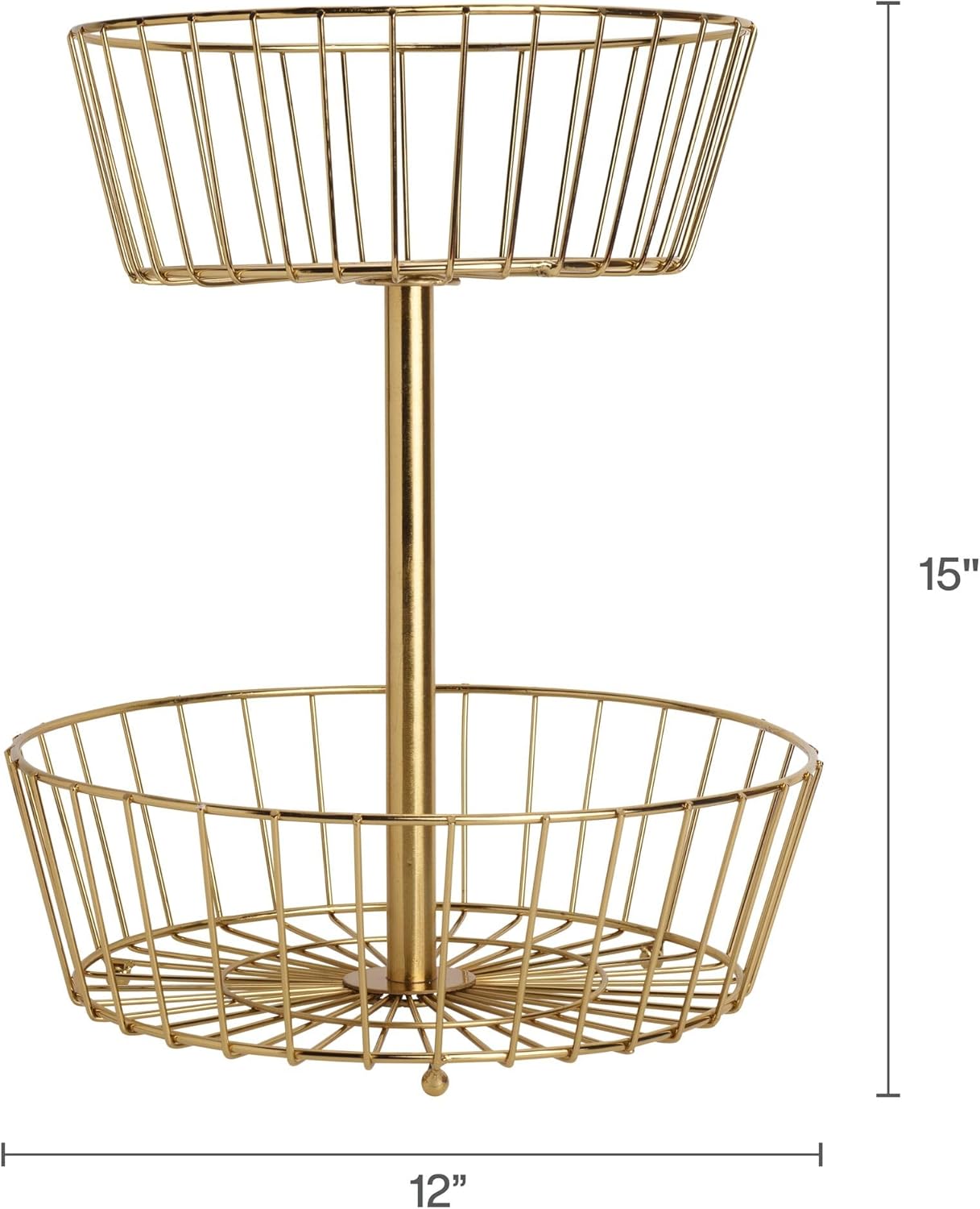 Gourmet Basics by Mikasa Geneva 2-Tier Countertop Fruit Basket Gold-Finish Metal Storage Stand for Kitchen Countertop Organization, Produce Display