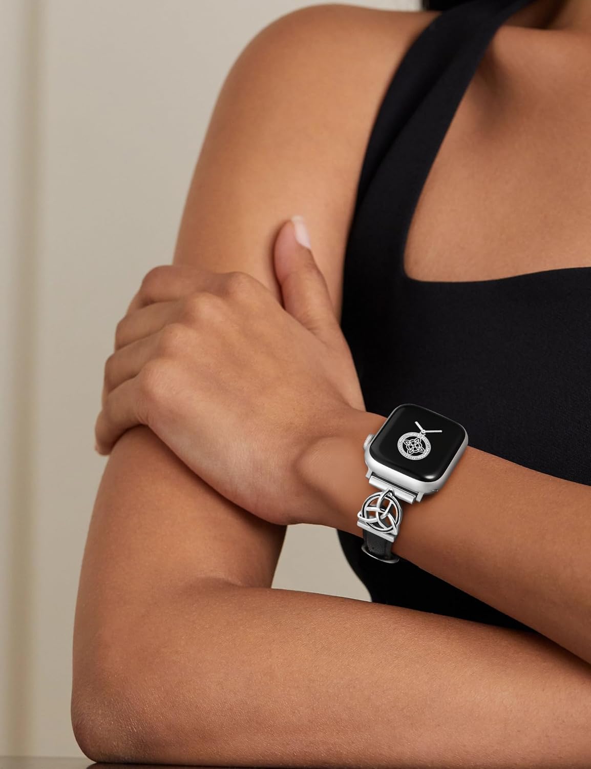 Minyee Compatible with Apple Watch Bands Leather 38/40/41/42/44/45/46/49mm Women, Slim Dressy Leather Strap with Celtic Knot Triquetra Metal Buckle for iWatch Series 11 10 9 8 7 6 5 4 SE/Ultra 3 2 1 - Image 6