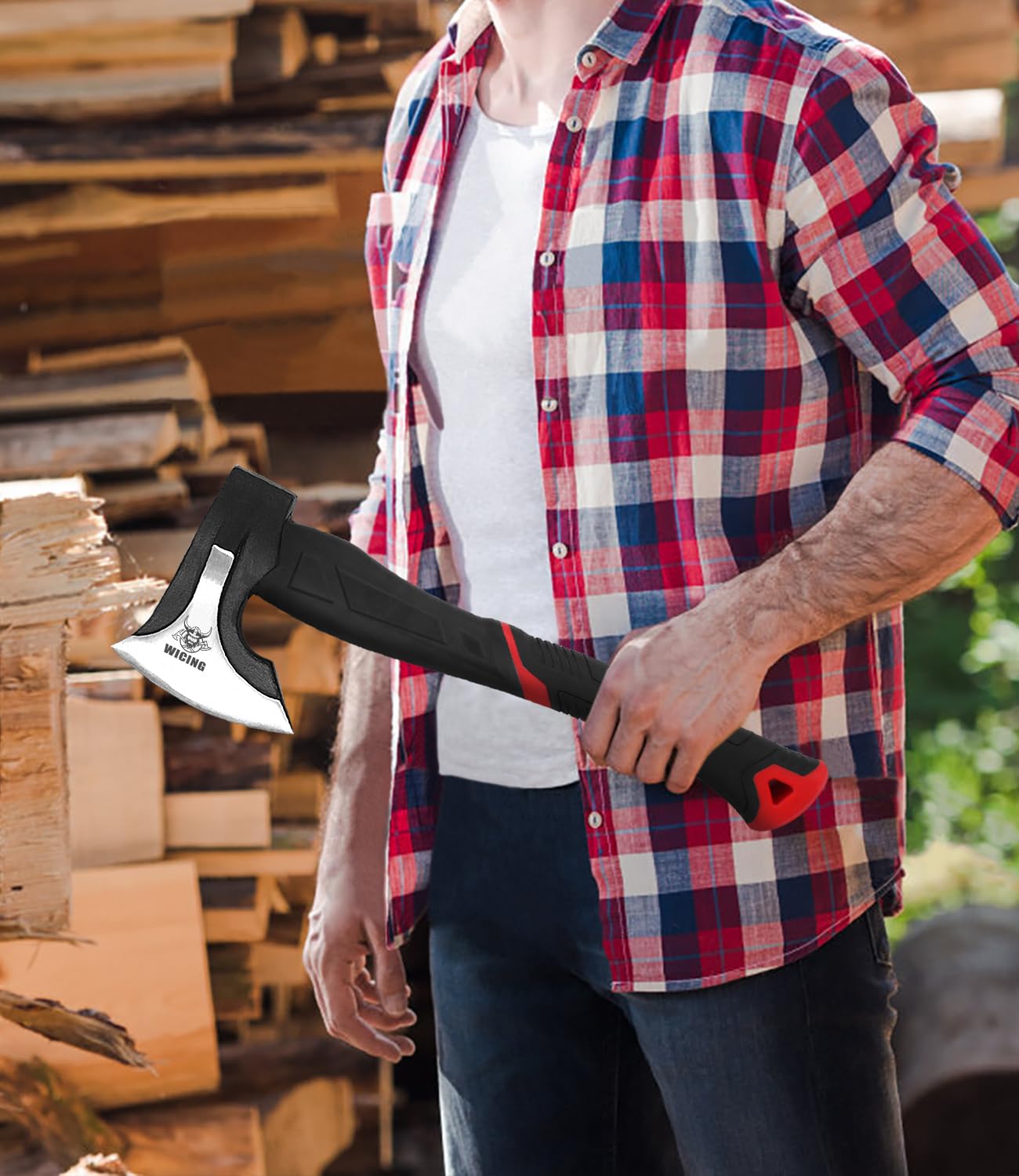38 cm Beil für kleines bis mittelgroßes Anzündholz, Spaltaxt aus 1065 Manganstahl mit ergonomischem Fiberglasgriff, 1 kg