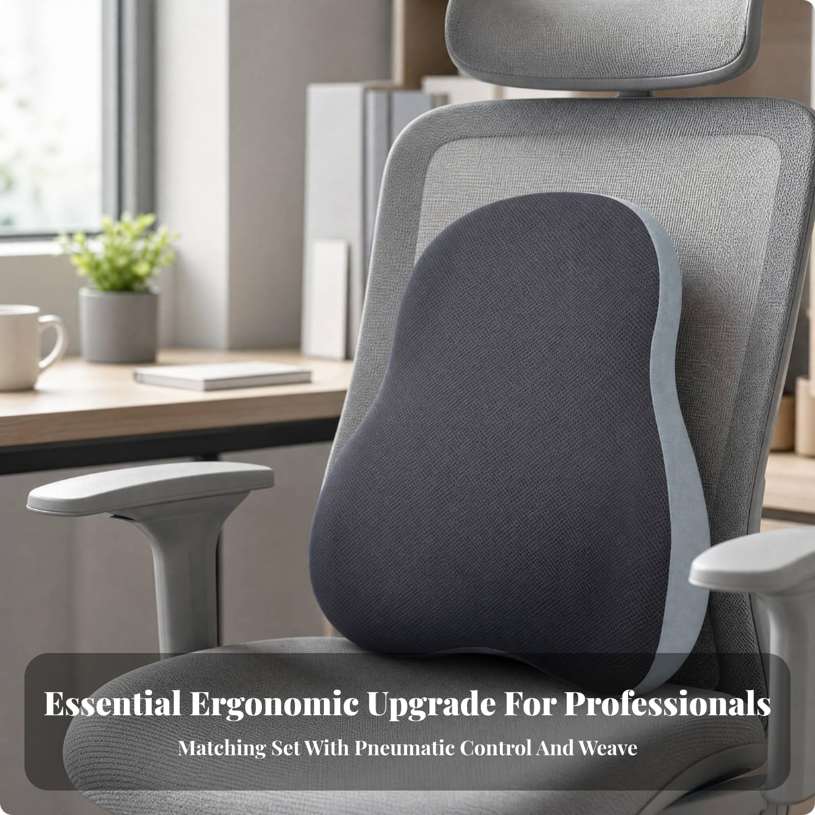 Cuscino per Schiena Sfoderabile | Design Eromico Sagomato, Cuscino Lombare in Memory Foam, Tessuto Traspirante a Rete, per Casa, Autisti, Studenti, Grigio Chiaro