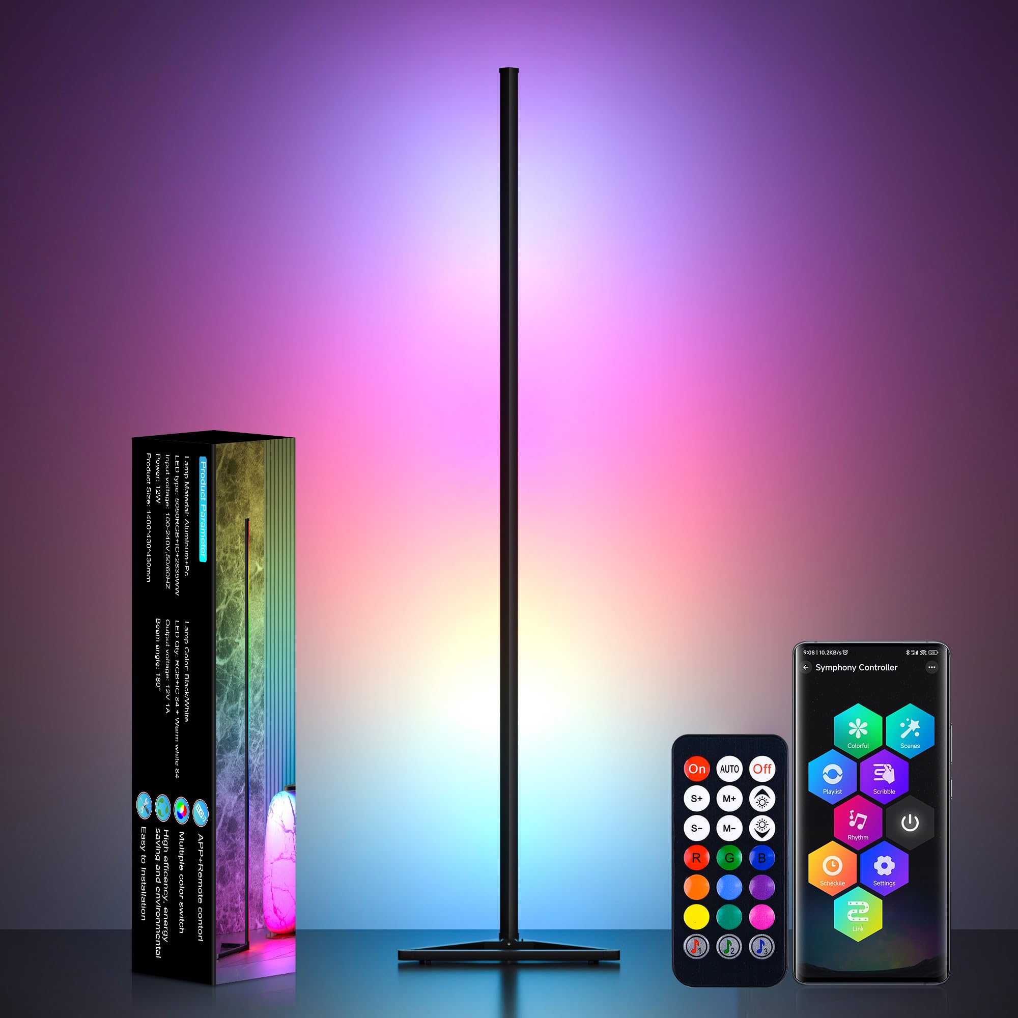 LED Stehlampe Wohnzimmer, 140cm Ecklampe RGB Dimmbar mit Fernbedienung und APP, 16 Millionen Farben, Musikmodi, DIY-Modus & Timing -Funktion für Schlafzimmer, Spielzimmer, Büro, Lesesaal