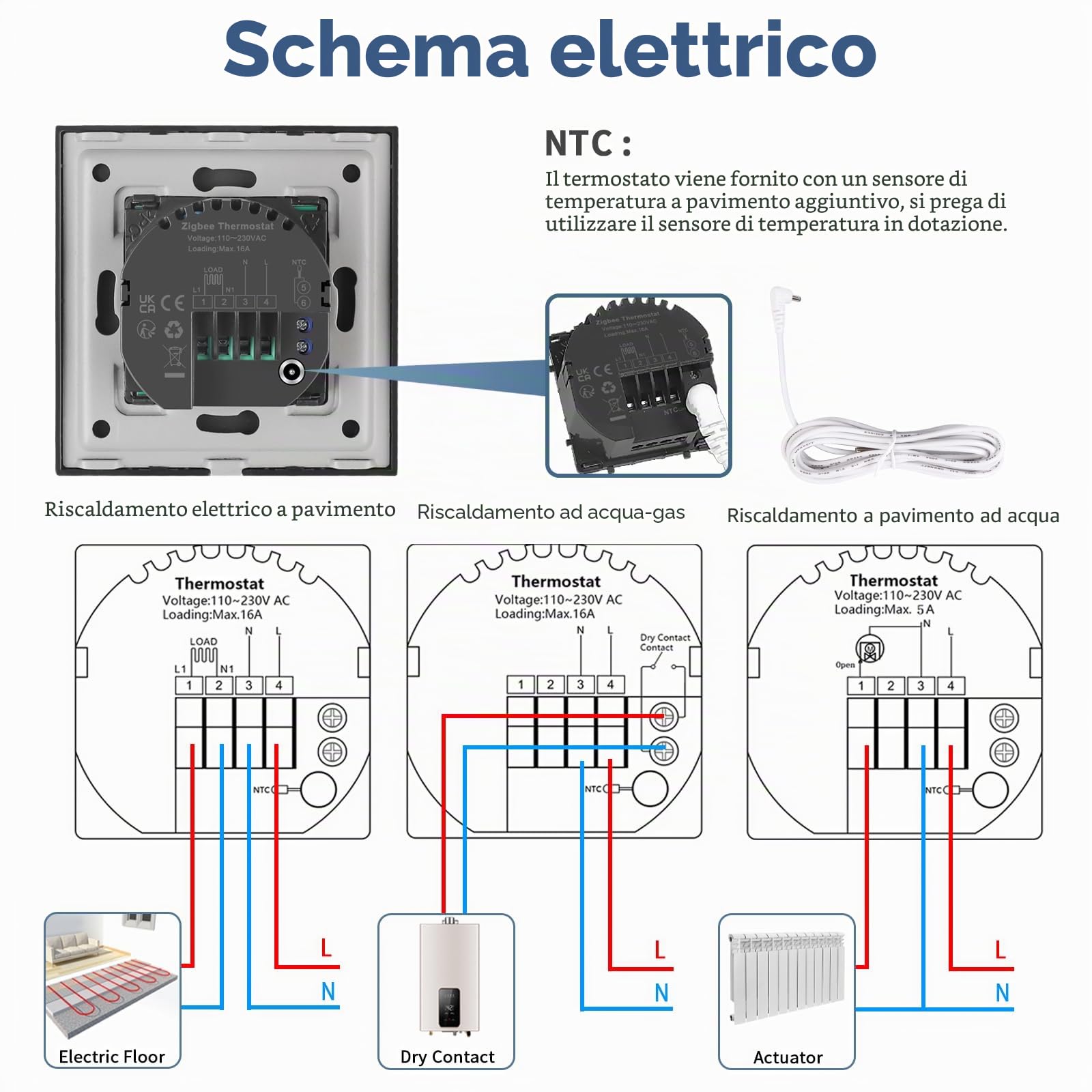 CNBINGO Zigbee - Termostato intelligente 2,4 G Wi-Fi da incasso con vetro di cristallo, termostato per ambiente digitale, compatibile con Alexa/Google Home/Smart Life/Tuya APP, colore: Nero