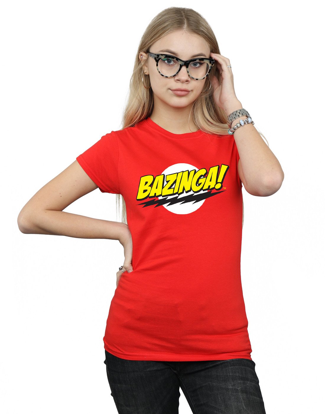 The Big Bang Theory Women's Sheldon Bazinga T-Shirt Red Large