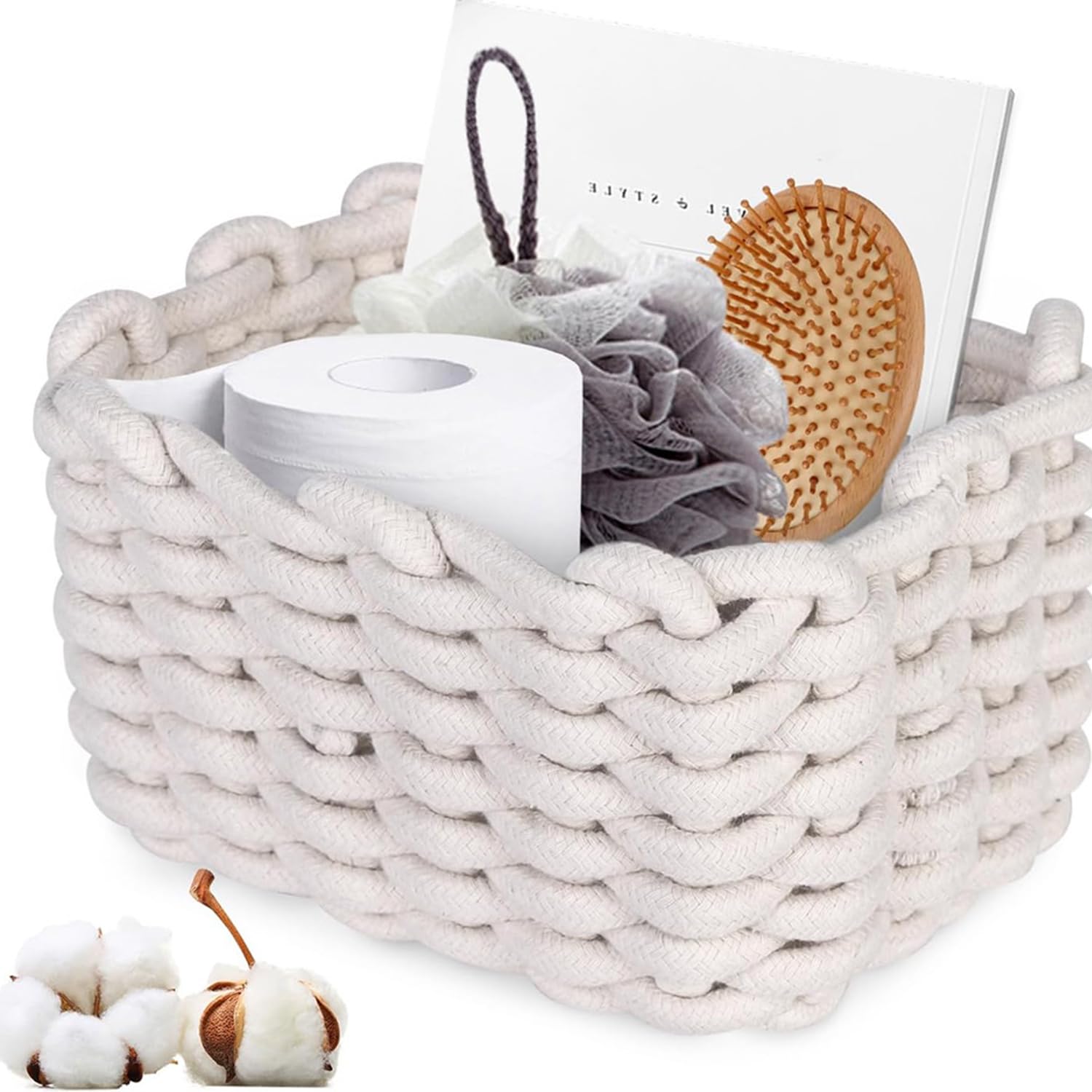 Doukesh Storage Basket Braided Cotton Rope 18 x 14 x 13 cm Basket Braided Small Basket Bathroom Changing Table Organiser Basket Storage for Children's Room Living Room Bathroom