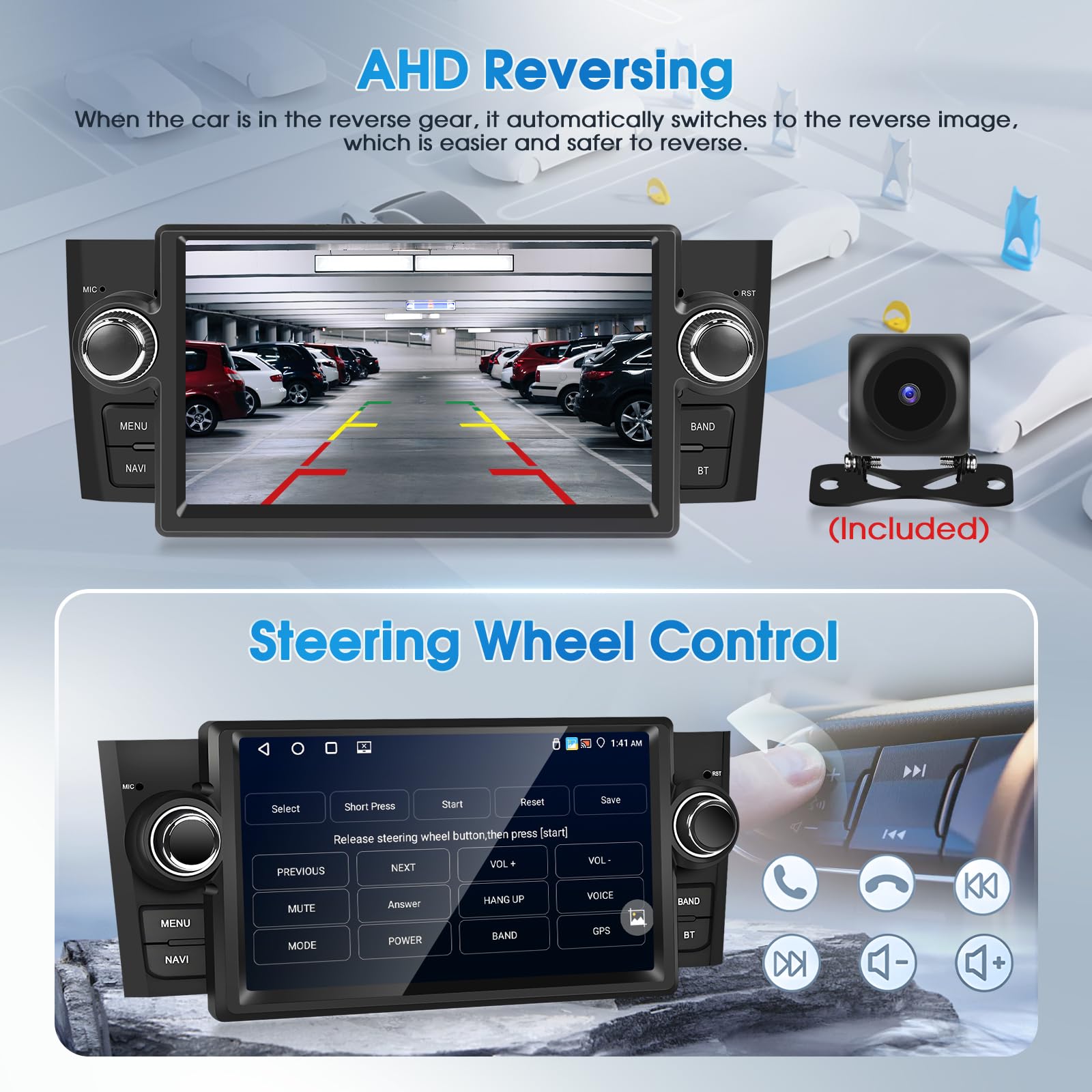 Autoradio Android 4G+64G per Fiat Punto 2005-2009, Linea 2007-2011, Radio Stereo Motorsi Quad-core Android 15 IOS Carplay Autoradio Singolo DIN 32EQ GPS Bluetooth 5.0 WiFi UI Radio FM/RDS+Telecamera