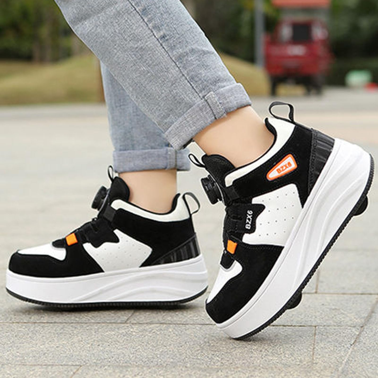 Surwin Schuhe mit Rollen Kinder Mädchen Jungen, Drehschnalle Halbhoher Turnschuhe mit 4 Rollen Rollschuhe Schuhe Skateboardschuhe Roller Skate Shoes Rollschuhe Sneaker