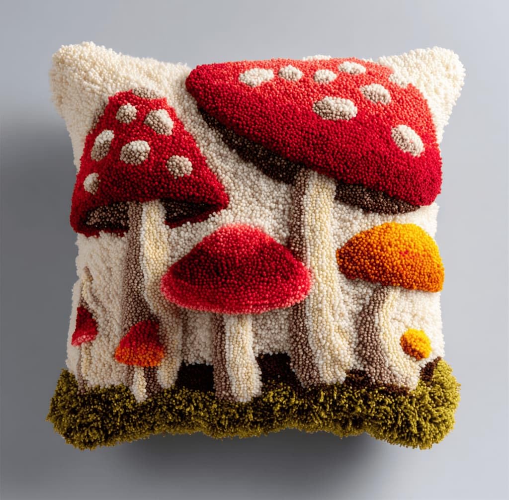 Kitquiver Latch Hook Kits Mushrooms for Adults,Beginners DIY Latch Hook Cushion Kits and Latch Rug Kits Cross-Stitch Embroidery Cushion Cover for Home Sofa Decoration 17X17 in