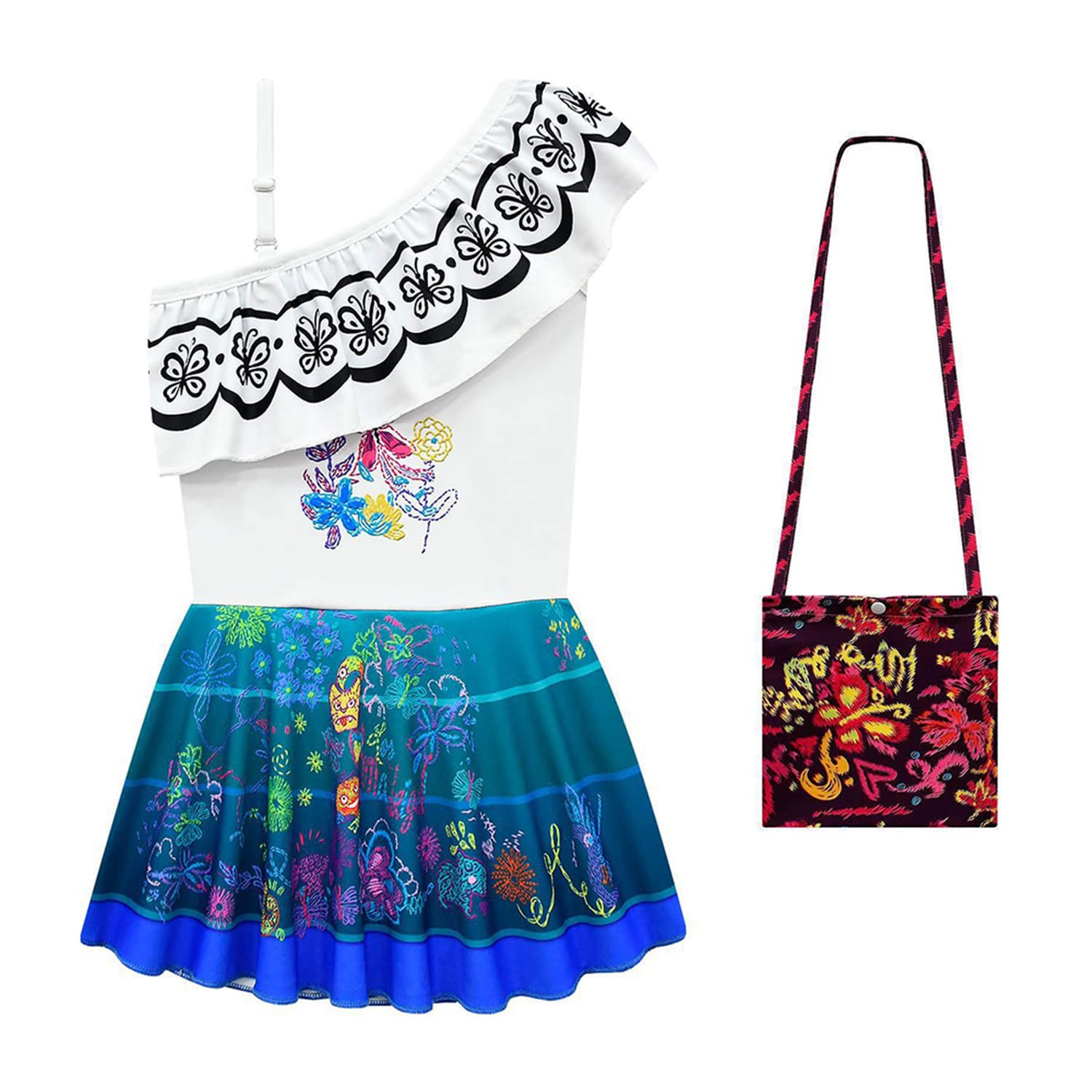 New front Conjunto de Bikini con Volantes Disfraz de Mirabel Bañador de Hombro Caído con Accesorios Traje de una Pieza para Playa Piscina Nadar Deporte Acuático Vacación