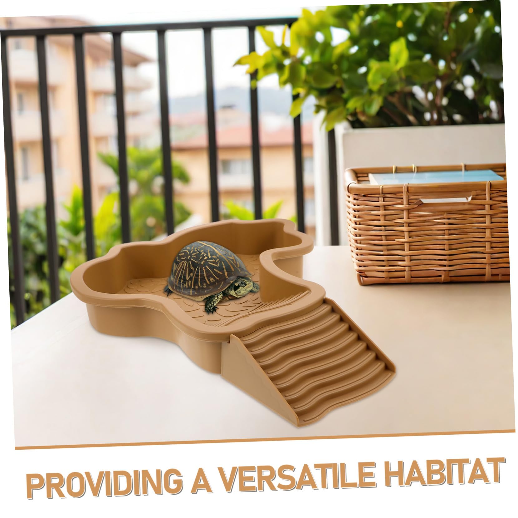 YARNOW Bañera para Tortugas Piscina de Baño con Rampa Externa y Plataforma de Descanso para Reptiles Hábitat Acuático