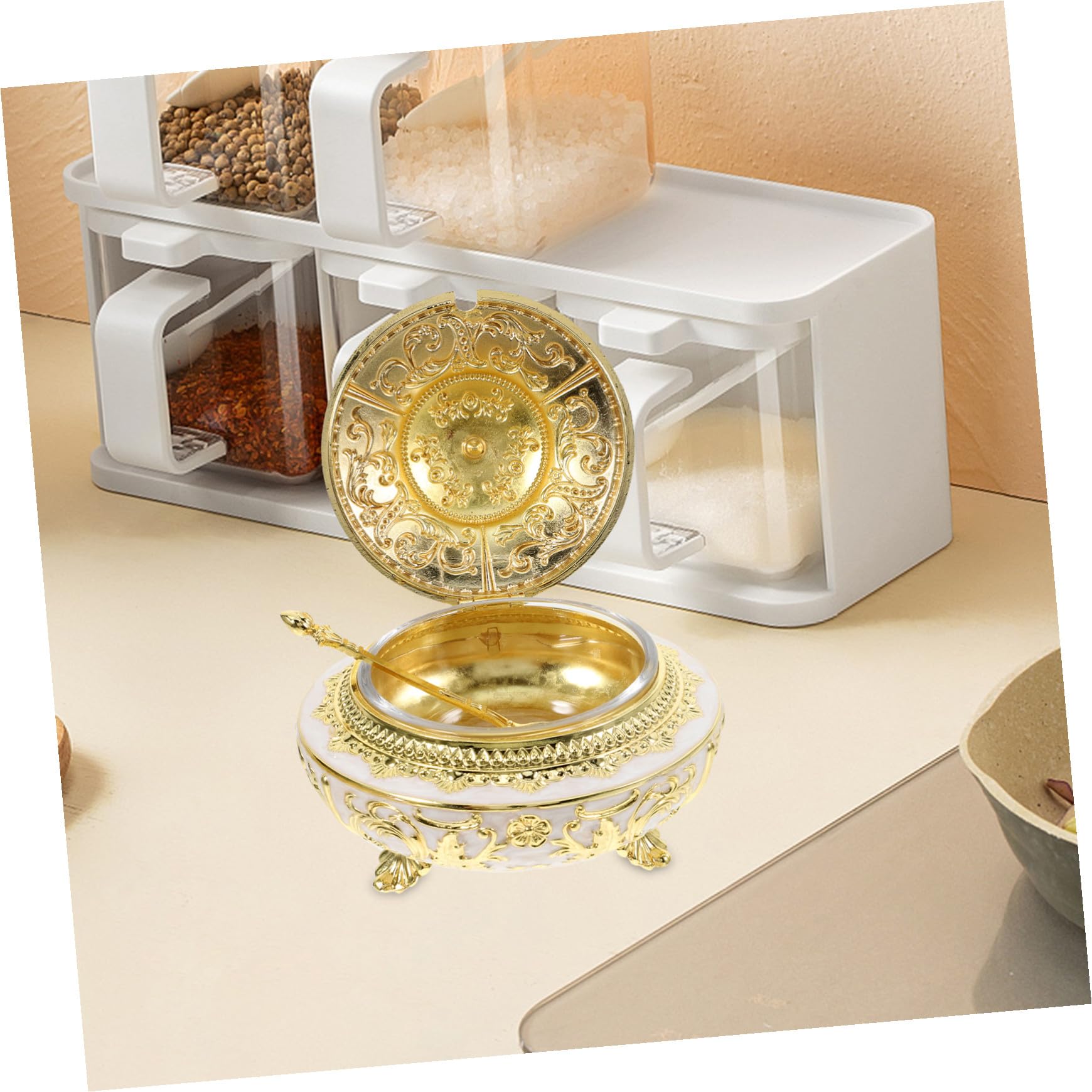 TOYANDONA Gewürzbehälter mit Einfachem Klassifikationssystem Elegante aus Legierung im Minimalistischen Stil und Deckel Praktische Aufbewahrungsbox für Gewürze und Salz in Küche