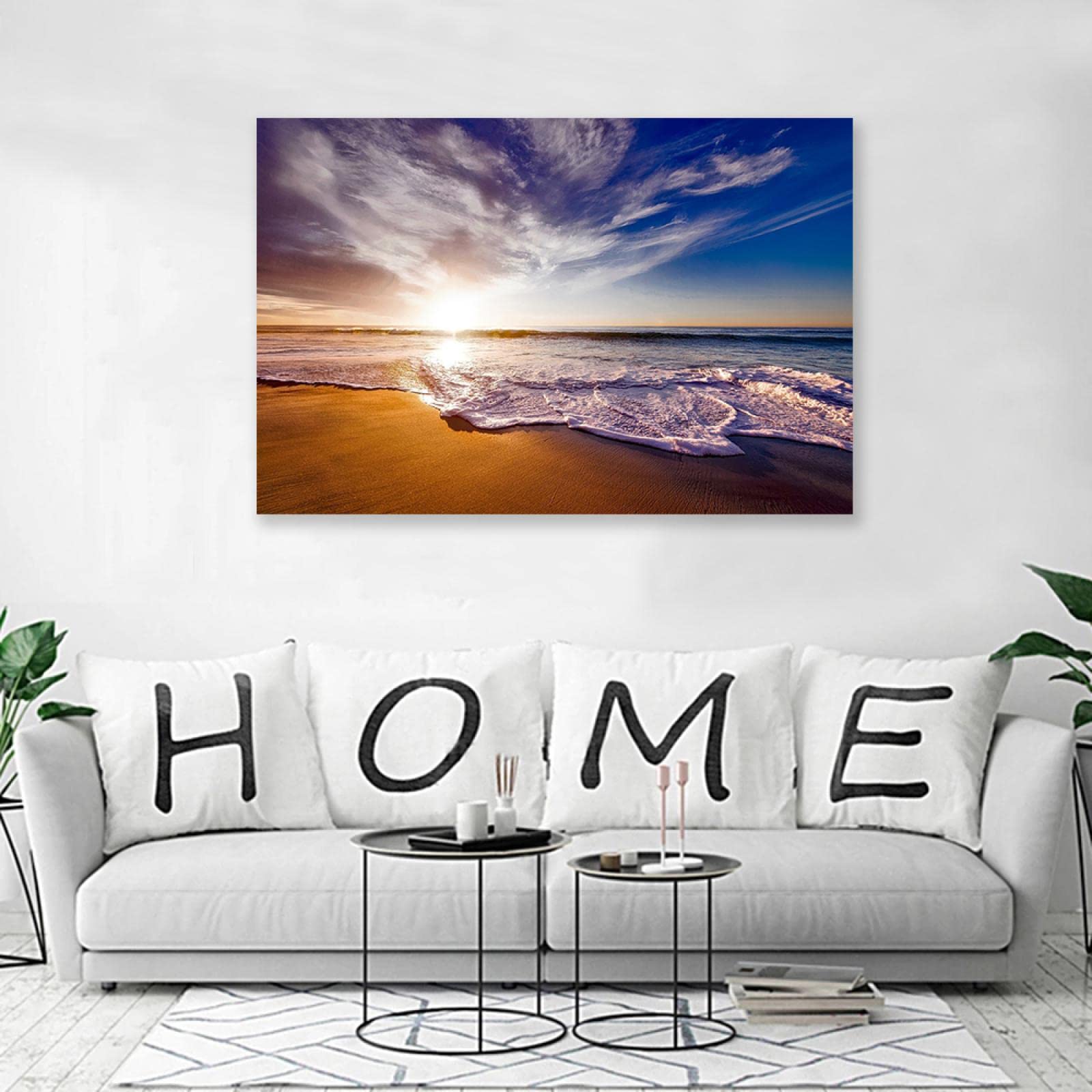 Apcgsm Bilder Ocean Beach. Bild auf Leinwand Strand Nature. Sonnenuntergang Meeres. Wandbild Leinwand Landschaft,Leinwanddrucke Kunstdrucke. Gerahmt fertig zum Aufhängen. 60x90cm(23,6x35,4") gerahmt