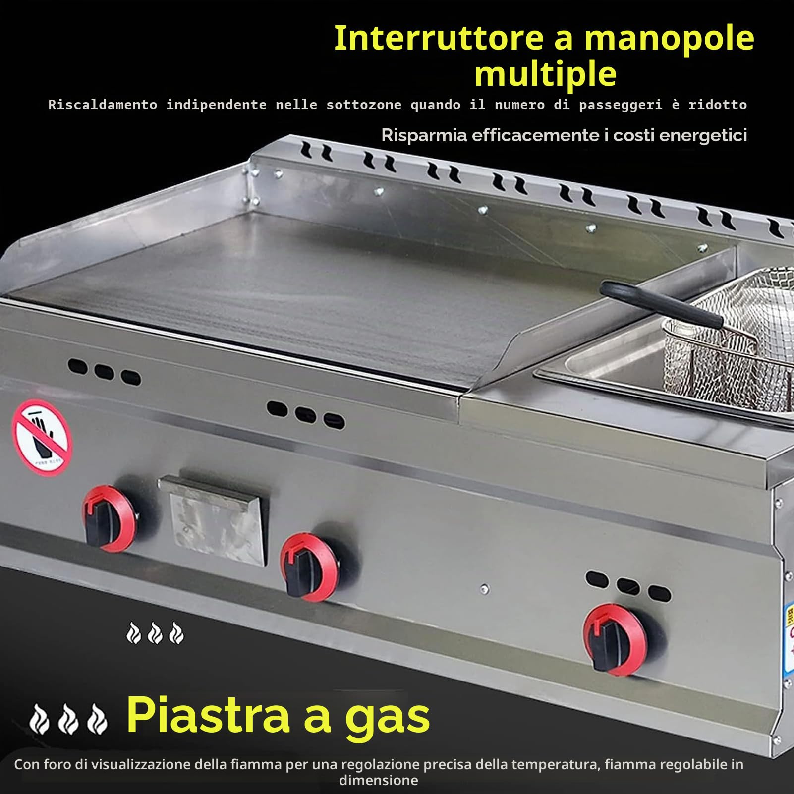 Piastra a Gas Commerciale - Padella per teppanyaki da banco in Acciaio Inox con Temperatura Regolabile - Griglia a Gas GPL per Catering all'aperto e Cucina