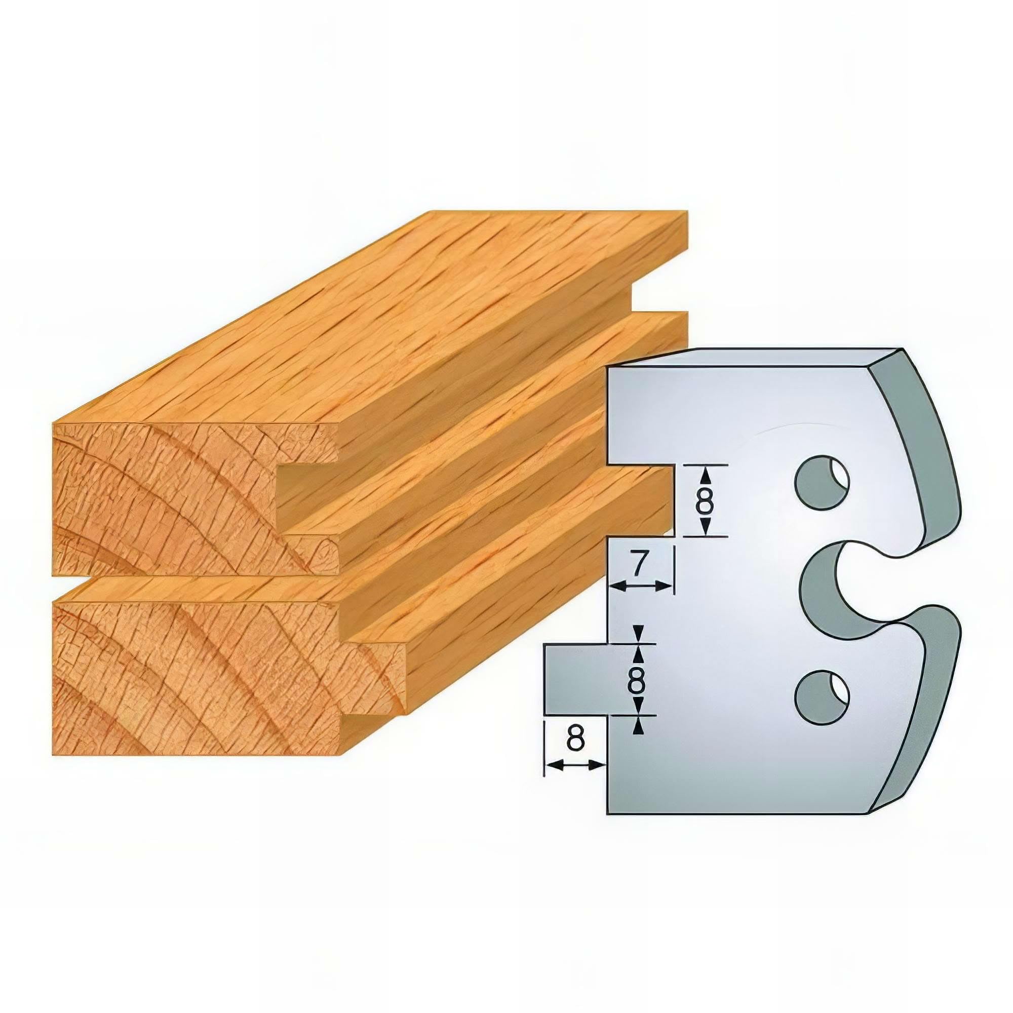 202 : jeu de 2 fers rainure languette 8 mm pour porte outils entr axe 24 mm