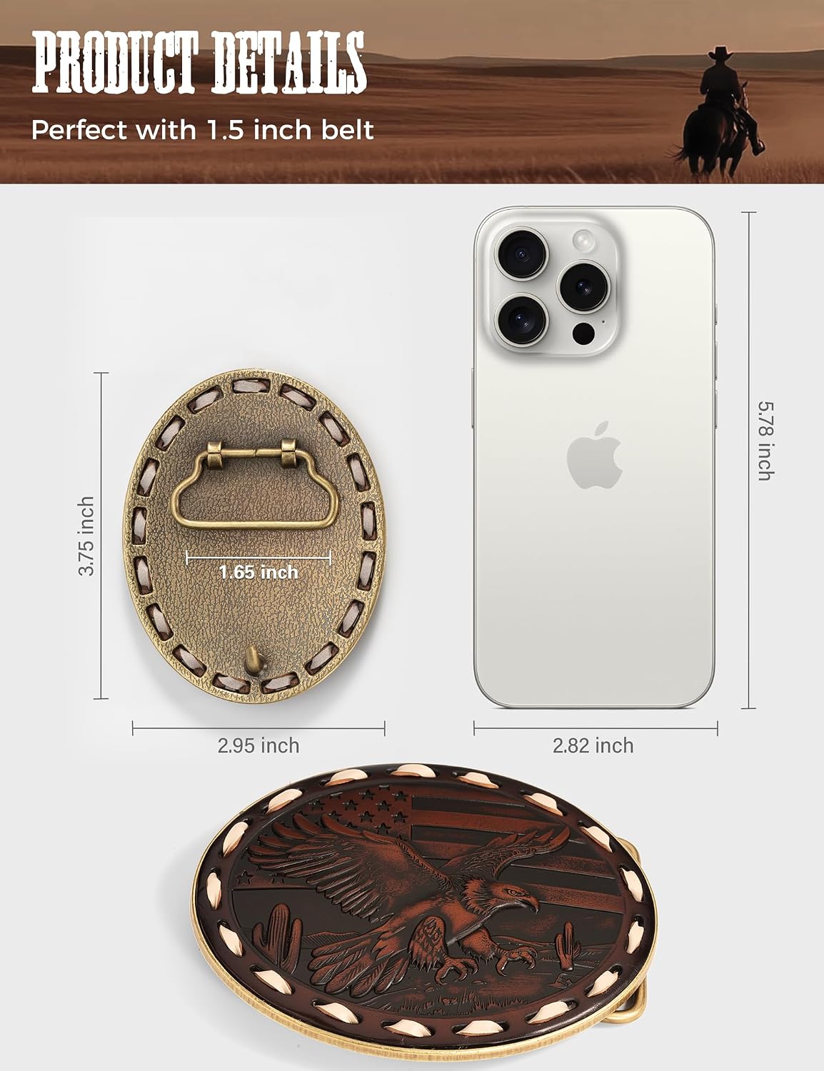 Western Belt Buckle – 3D Engraved Genuine Leather Cowboy & Cowgirl Belt Buckle Fits 1.5 Inch Belts