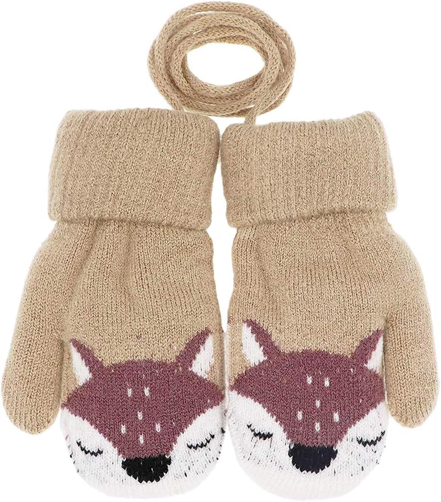 Baby Toddler Cute Winter Warm Knitted Magic Mittens On String Kids Cold Weather Snow Insulated Gloves for Girl Boy 0-3Y Gift