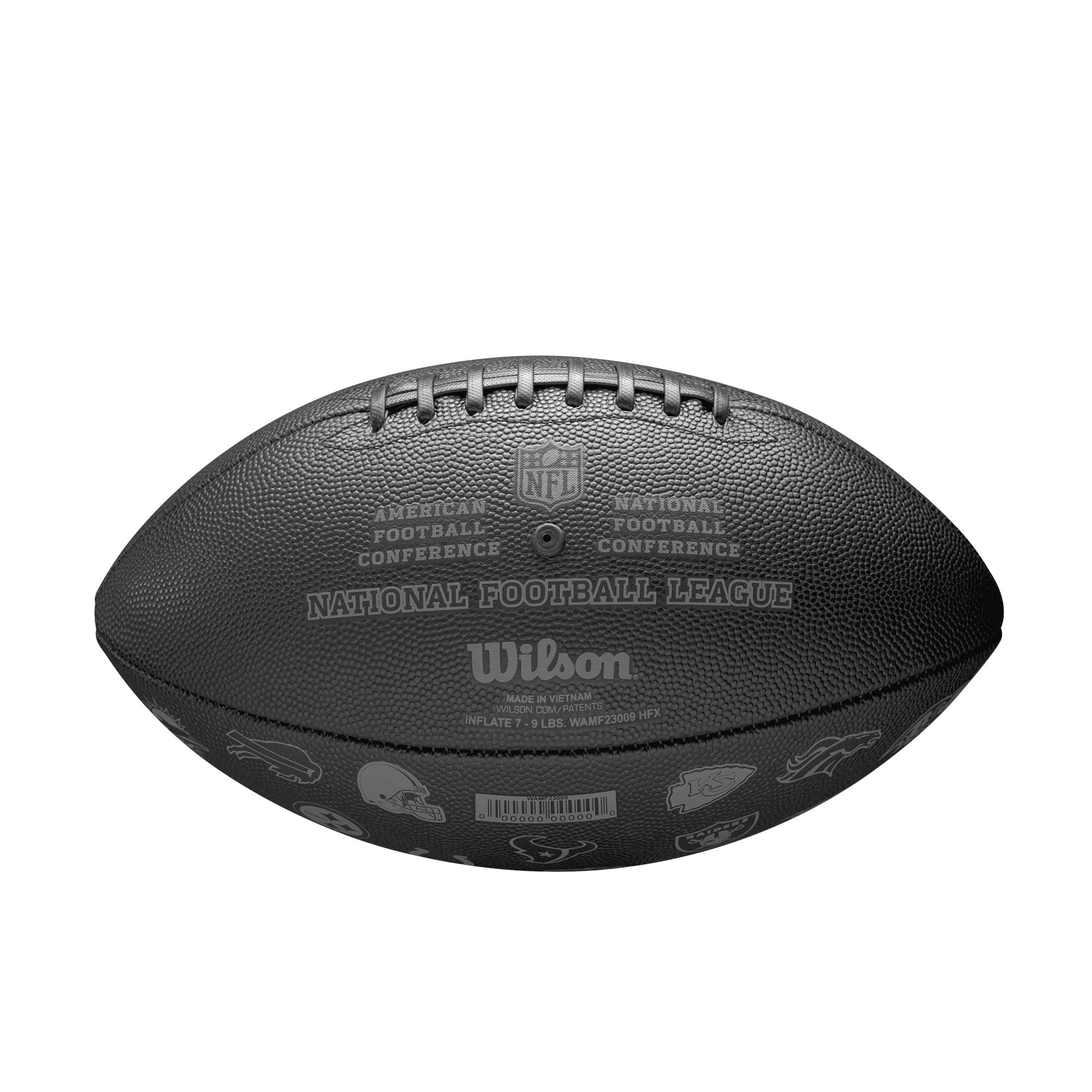 Wilson NFL 32 Team Football, Mit Einer Druckverriegelungsblase und klassischer Schnürung, Stilvolles Aussehen, Aus robusten Materialien, Farbe: Schwarz, Offizielle Größe