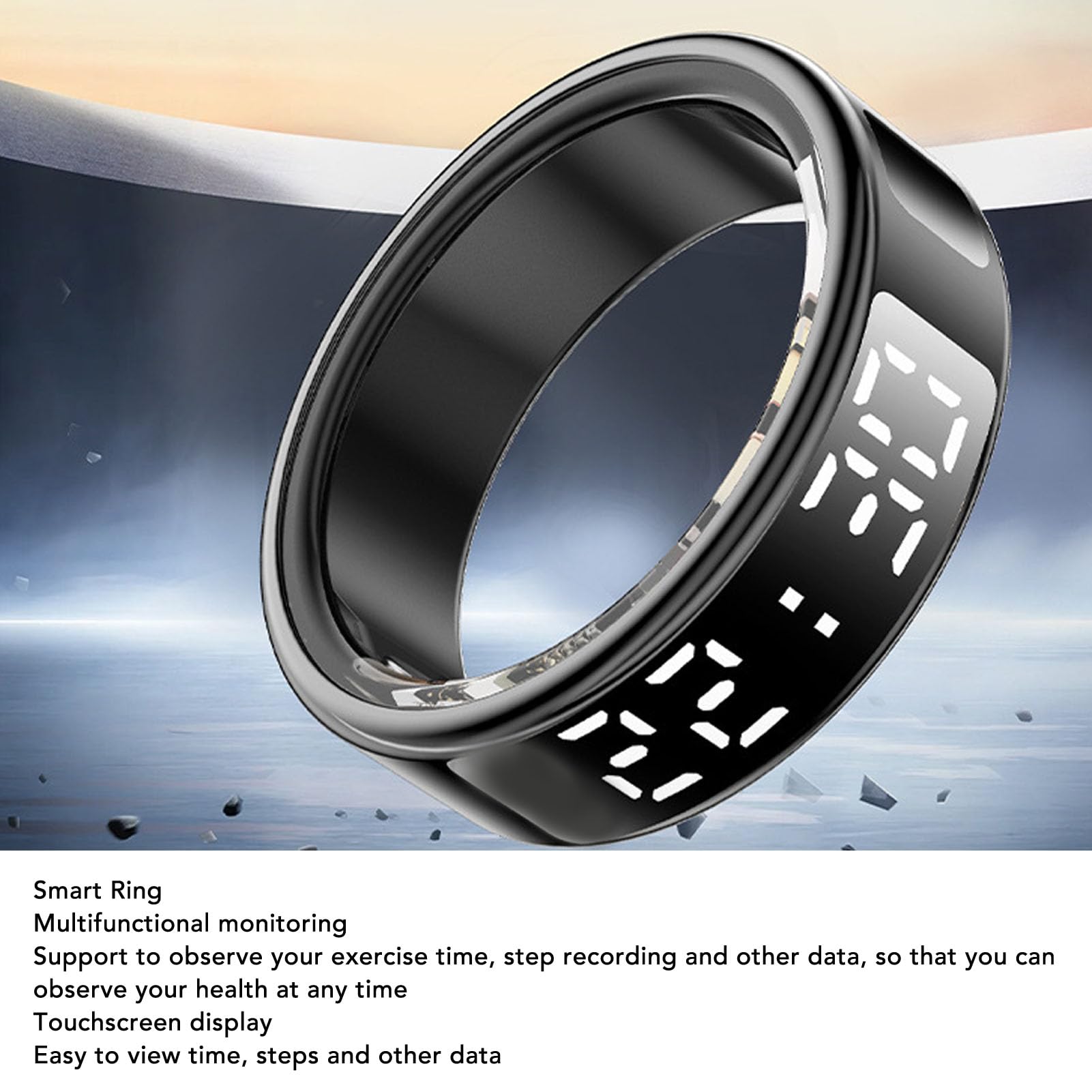 Vikye Smart Ring Health Tracker, Water Proof Sleep Tracking Wearable Health Ring with Screen, Health Fitness Tracker Rings with Charging Case, with Multiple Sport Modes (21.6mm / 0.85in)