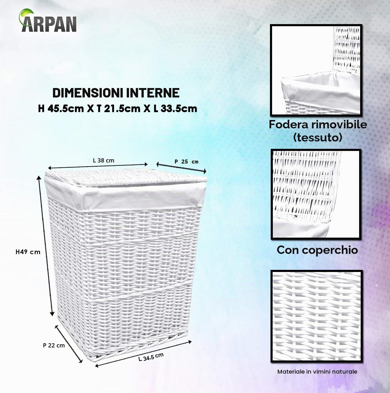 Arpan Cesto in vimini bianco medio con fodera bianca