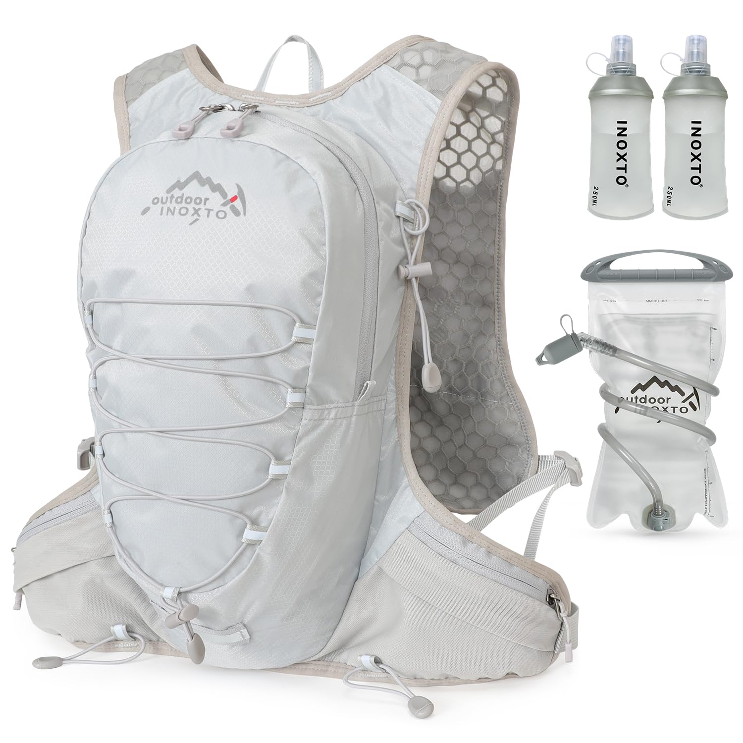 INOXTO Sport Wasserbeutel Weste Mit 1.5l Trinkblasen Running Weste Rucksack FüR Outdoor Wandern Trail Marathon Radfahren Rennen Camping MäNner Und Frauen (Grau, Standard)