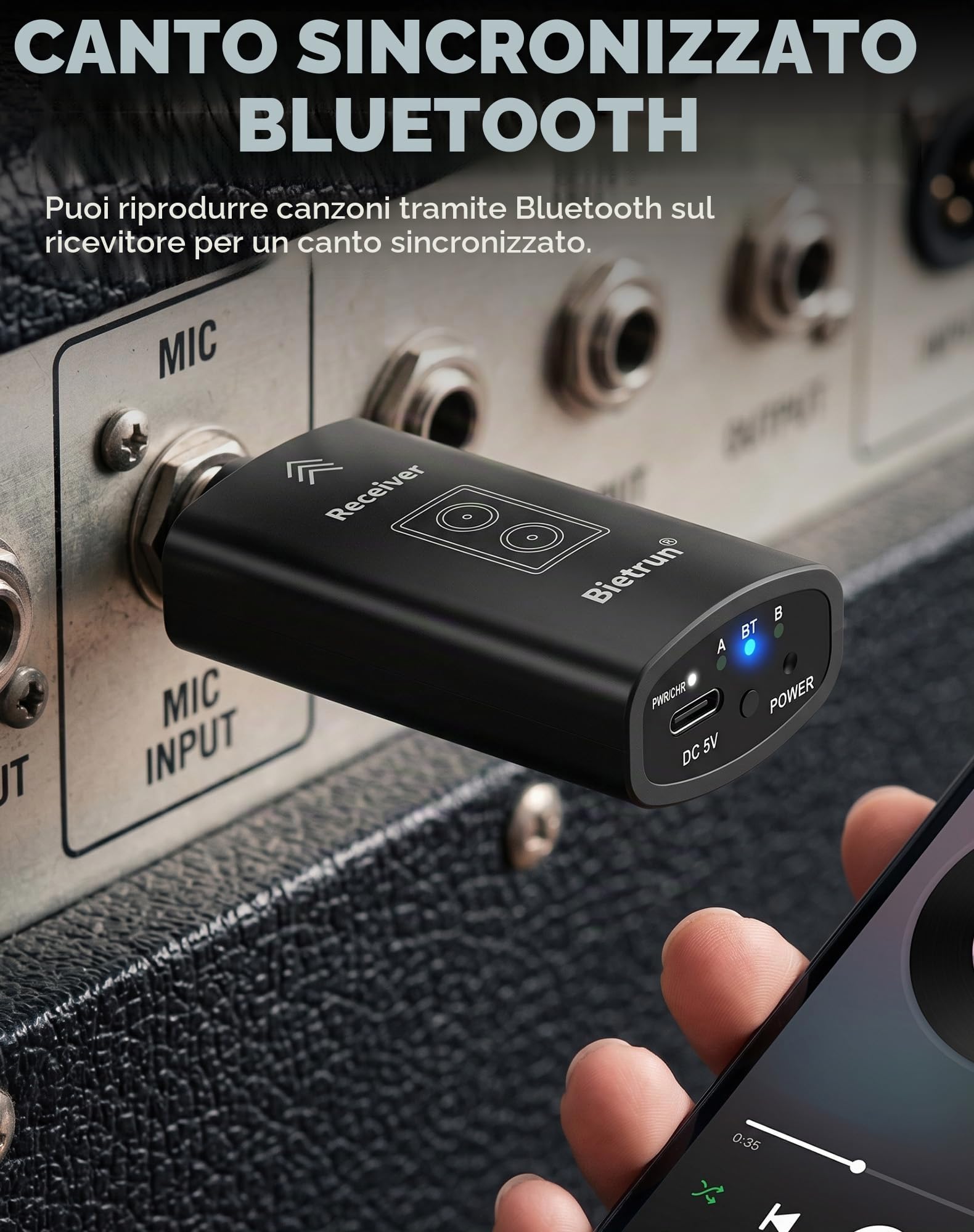 Microfono wireless ricaricabile Bietrun, microfoni wireless dinamici portatili senza fili in metallo con uscita da 1/4'' per karaoke, riunioni, canto