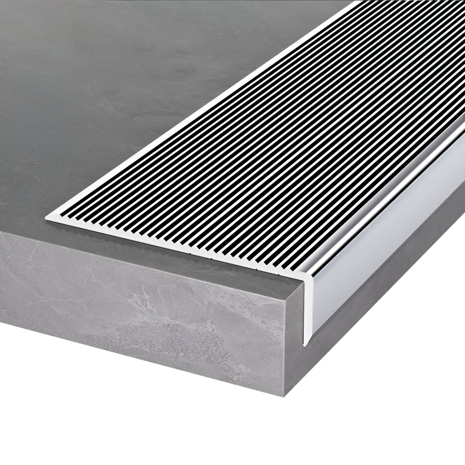 Perfil de protección antideslizante para borde de escalón en forma de L, 90/134 cm, perfil angular de aluminio para escalera, para interiores y exteriores(Plata,90cm/35in)