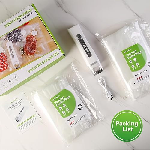 Miniatura 8 de Sellador al vacío de mano con 30 bolsas reutilizables  6 veces más frescura, sellado de un solo toque y recargable  Sin BPA, bolsas a prueba de