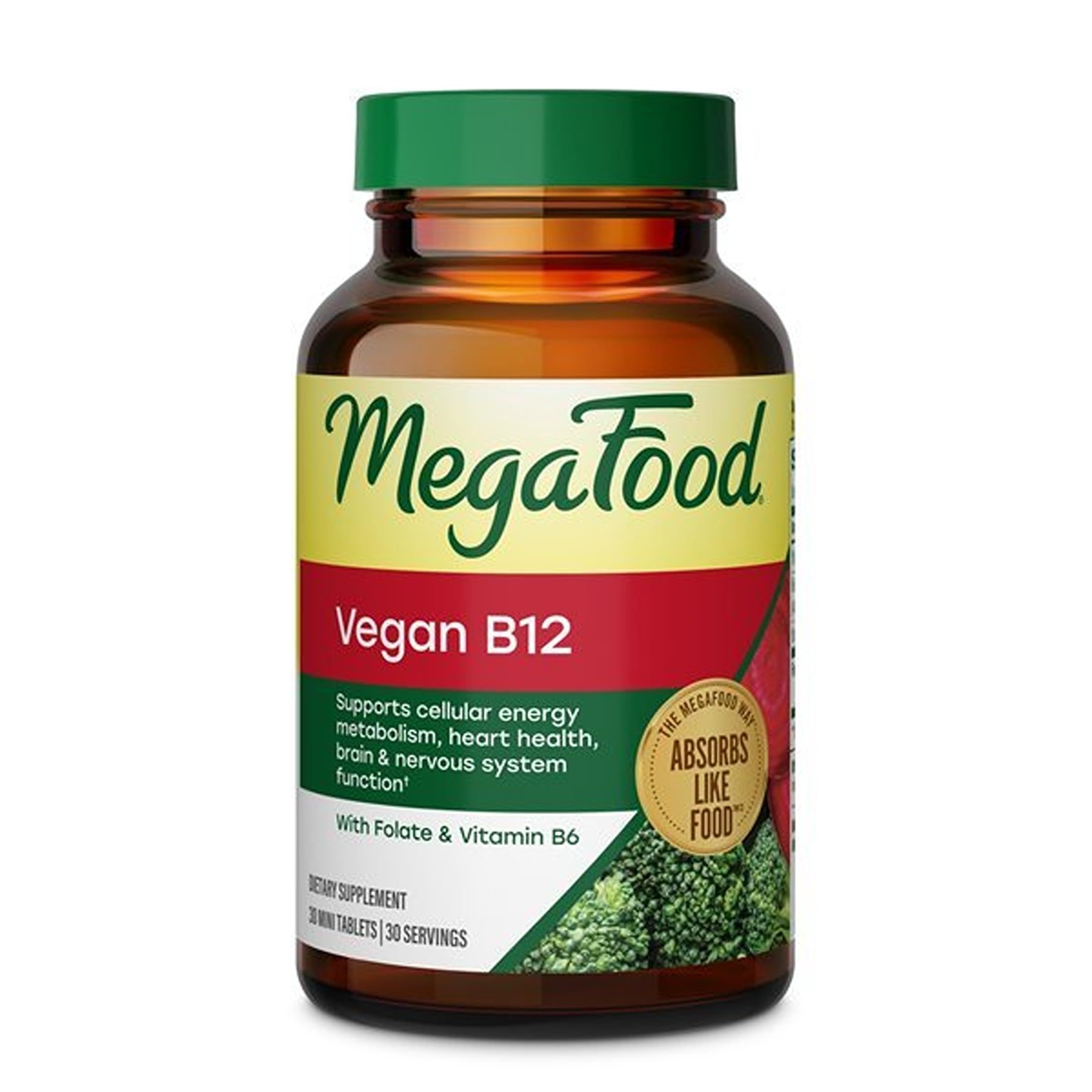 MegaFood Vegan Vitamin B12 with Vitamin B6 and Folic Acid, 30 Mini Tablets